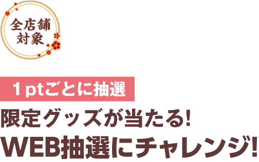 1ptごとに抽選!限定グッズが当たる！WEB抽選にチャレンジ！